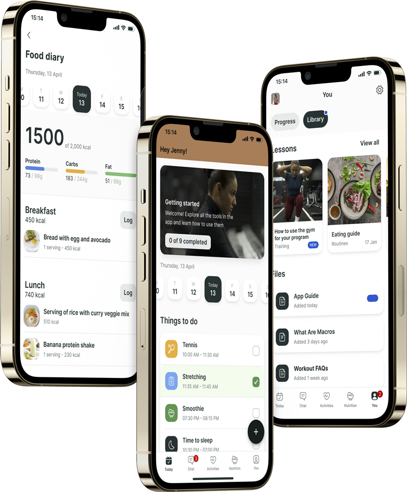A mockup of the coaching app showcasing the features.